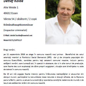 Flyer Detlef Kolde auf Rumänisch