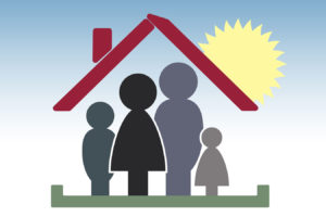 Grafik einer Familie unter einem Dach
