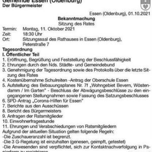 Tagesordnung der Ratssitzung